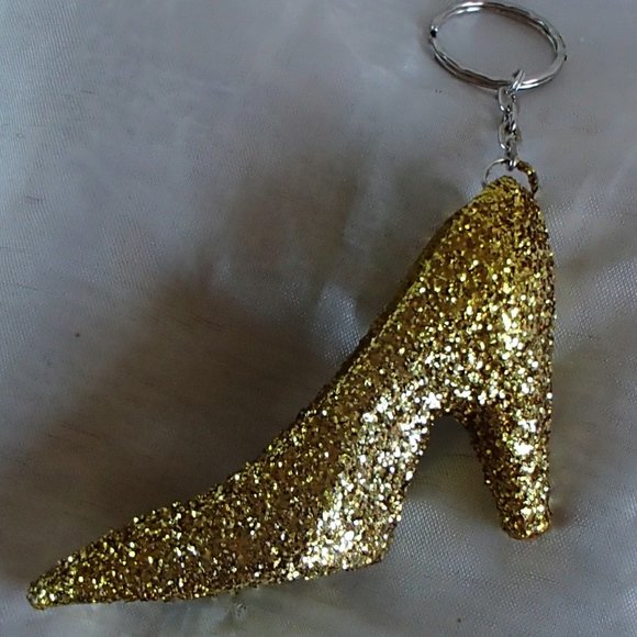 Audi Lee Accessories - Golden Slipper Shoe Keychain Acrylic Glitter Altered Audi Lee Handcrafted